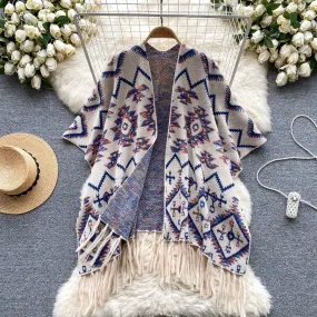 Ethnic Style Fringed Printed Cardigan