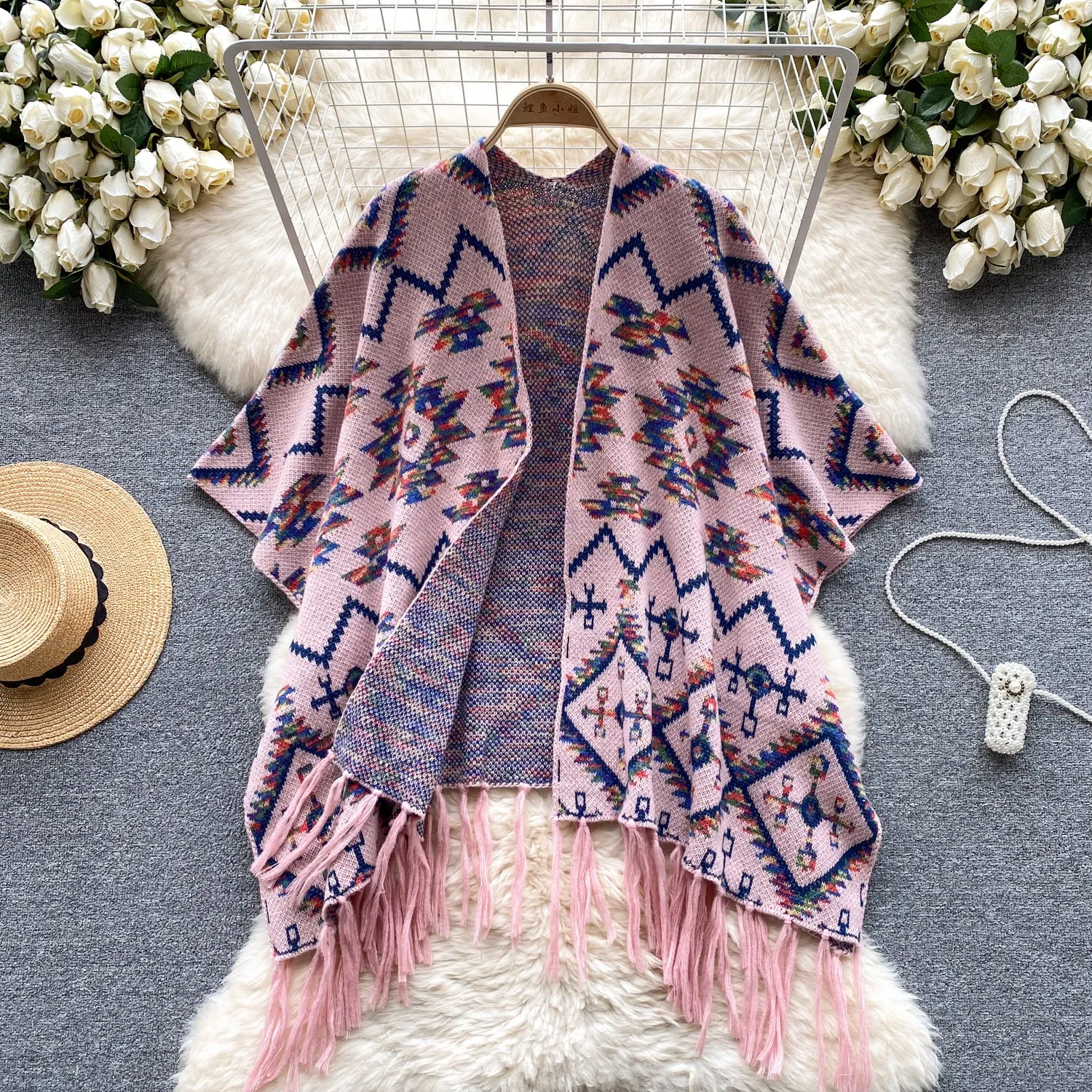 Ethnic Style Fringed Printed Cardigan
