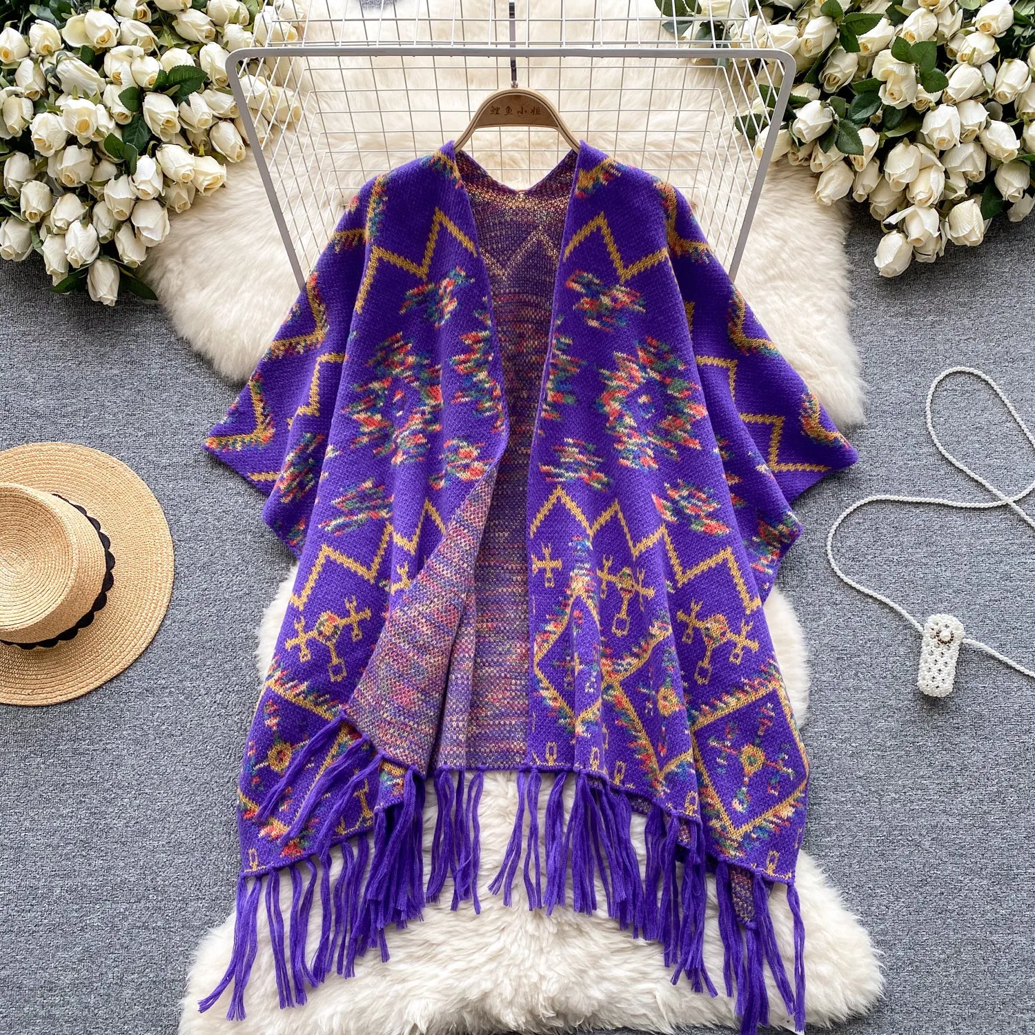 Ethnic Style Fringed Printed Cardigan