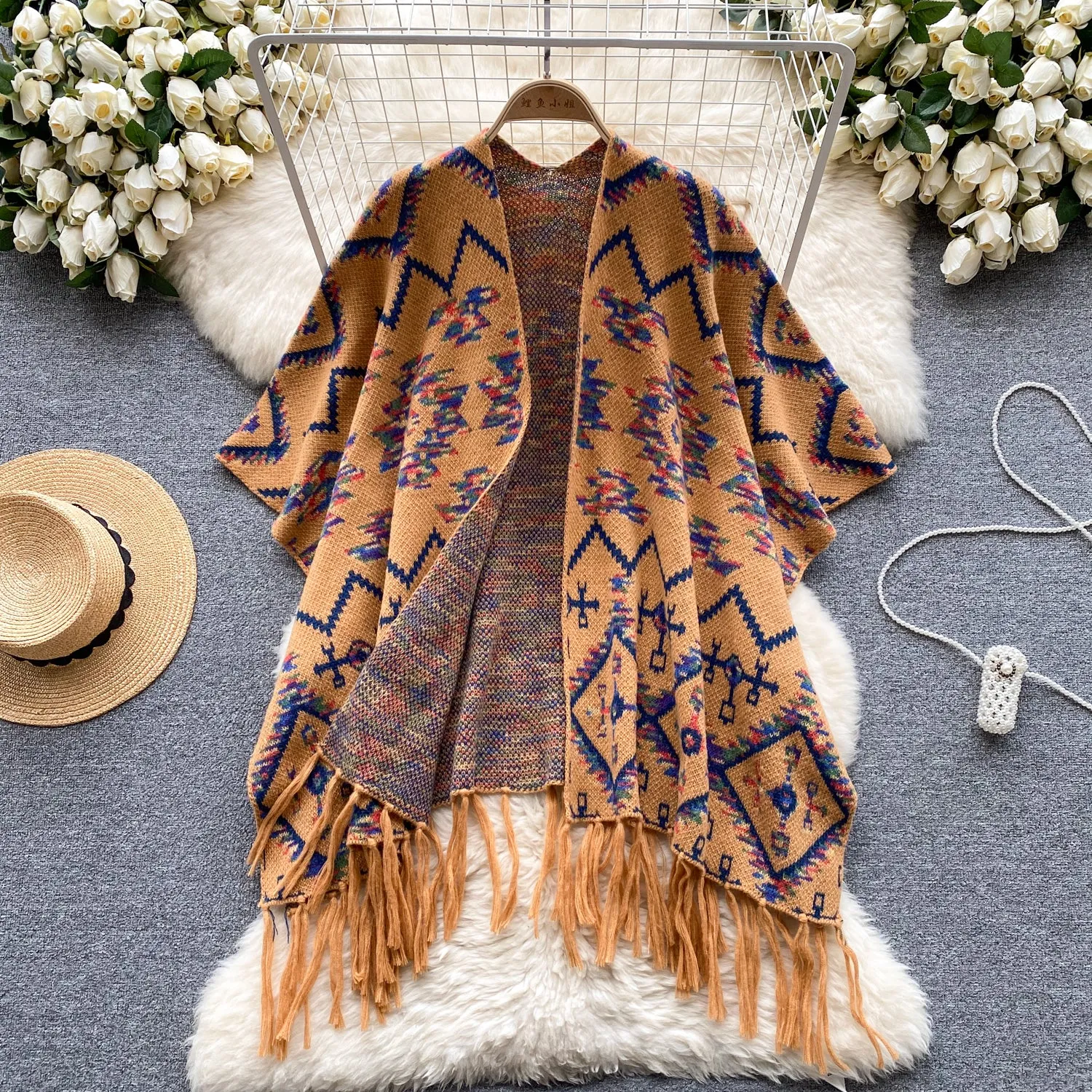 Ethnic Style Fringed Printed Cardigan