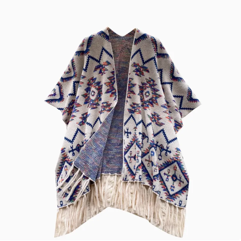 Ethnic Style Fringed Printed Cardigan