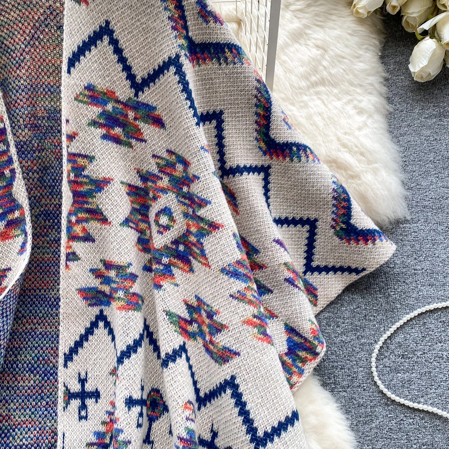 Ethnic Style Fringed Printed Cardigan
