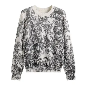 Fall Winter Women Casual Style Animal Pattern Printing Pullover Sweater Classic Crew Neck Knit Tops C-069