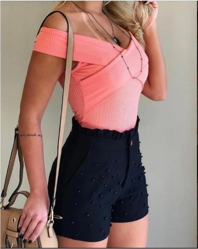 Flapper Plain High Waist Short Pants