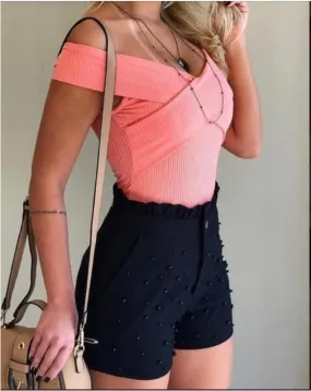 Flapper Plain High Waist Short Pants