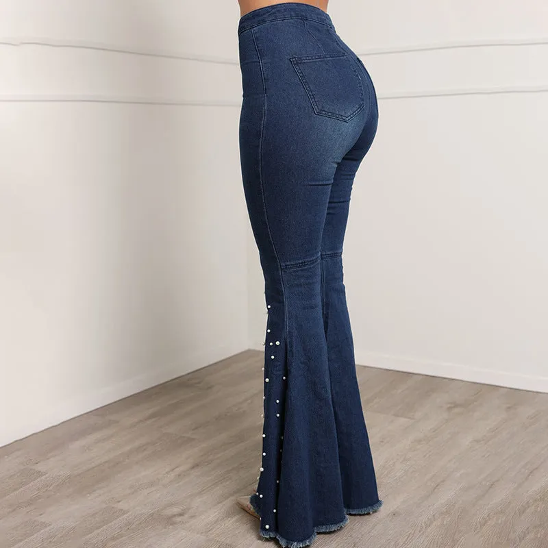 Flare Stretch  High Waist plit Dotted Pants