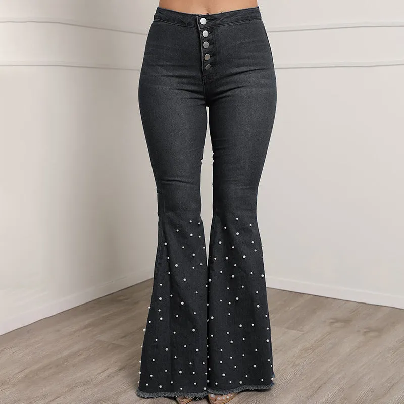 Flare Stretch  High Waist plit Dotted Pants