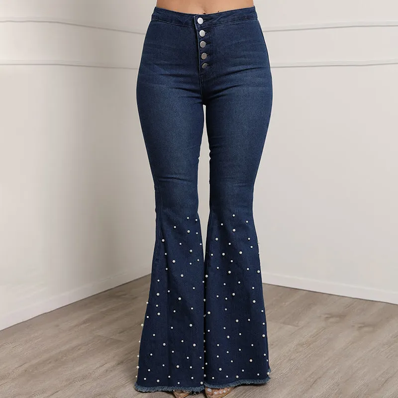 Flare Stretch  High Waist plit Dotted Pants