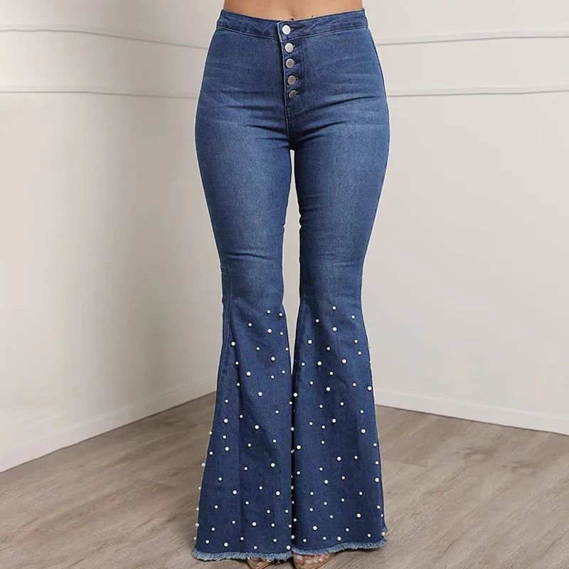Flare Stretch  High Waist plit Dotted Pants