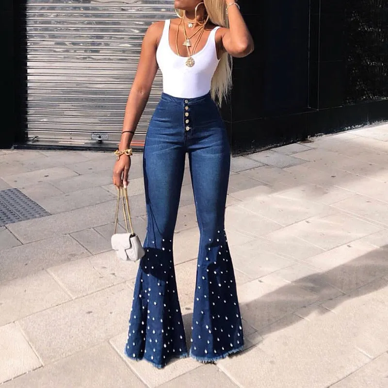 Flare Stretch  High Waist plit Dotted Pants