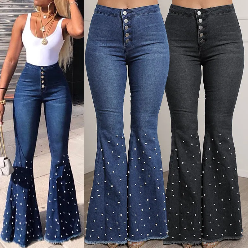 Flare Stretch  High Waist plit Dotted Pants