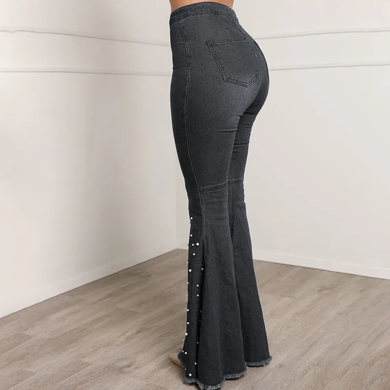 Flare Stretch  High Waist plit Dotted Pants