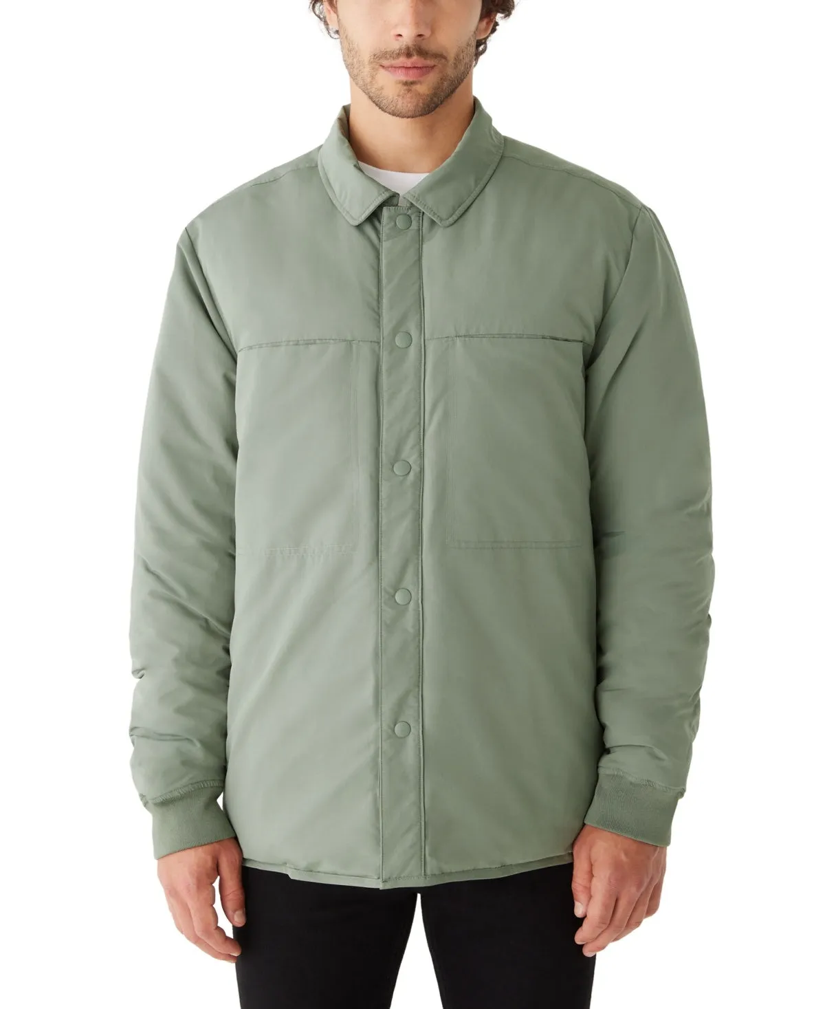 Frank And Oak Men's Skyline Reversible Collar Snap Front Jacket Green Medium