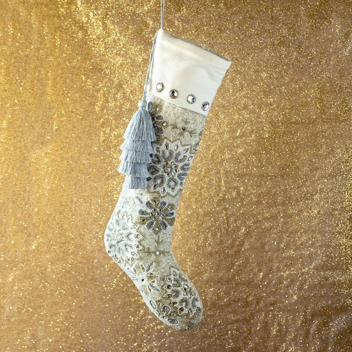 Frosty Flakes Beaded Stocking