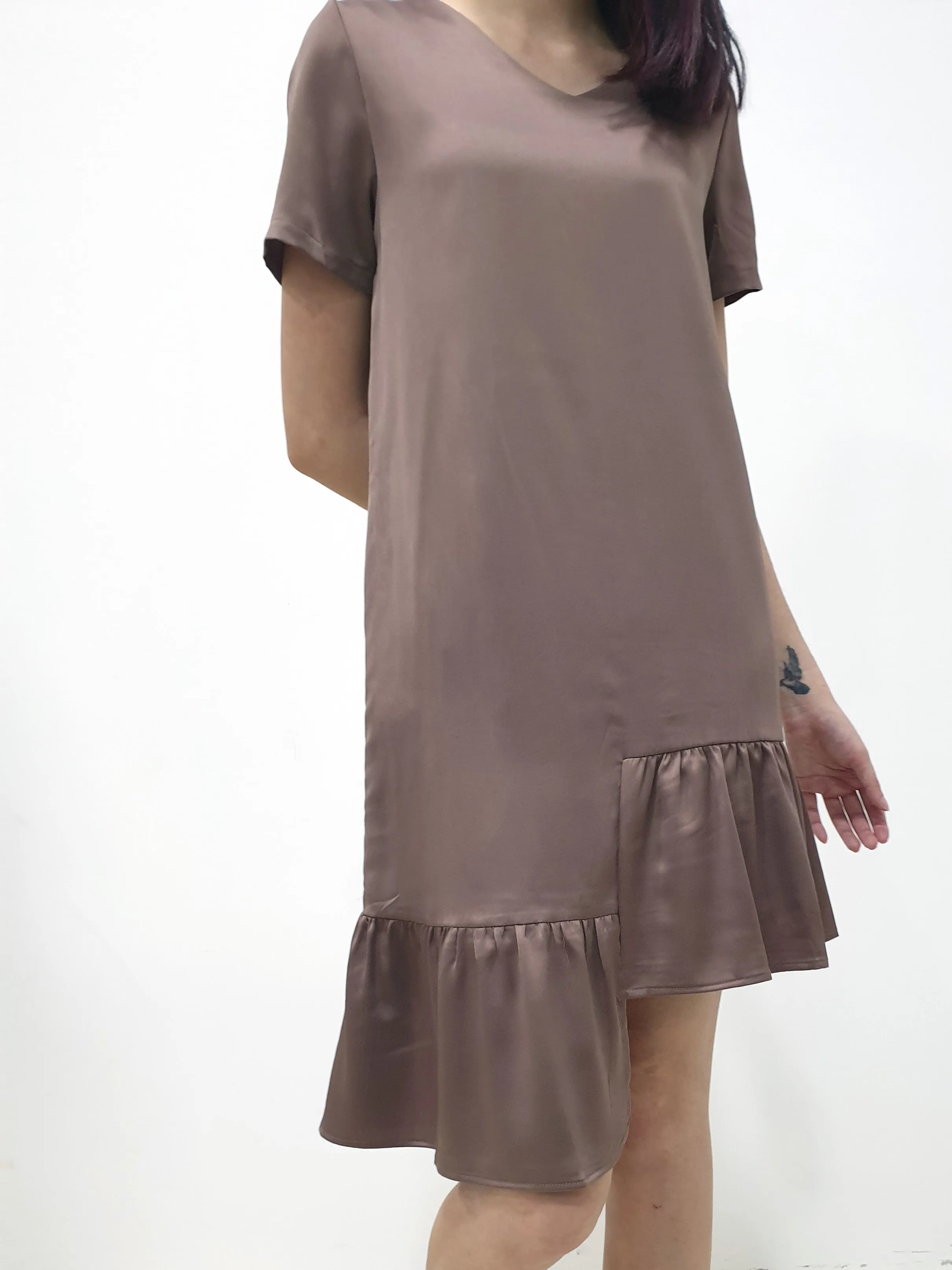 Frosty Hi Low Dress - Brown (Non-returnable)