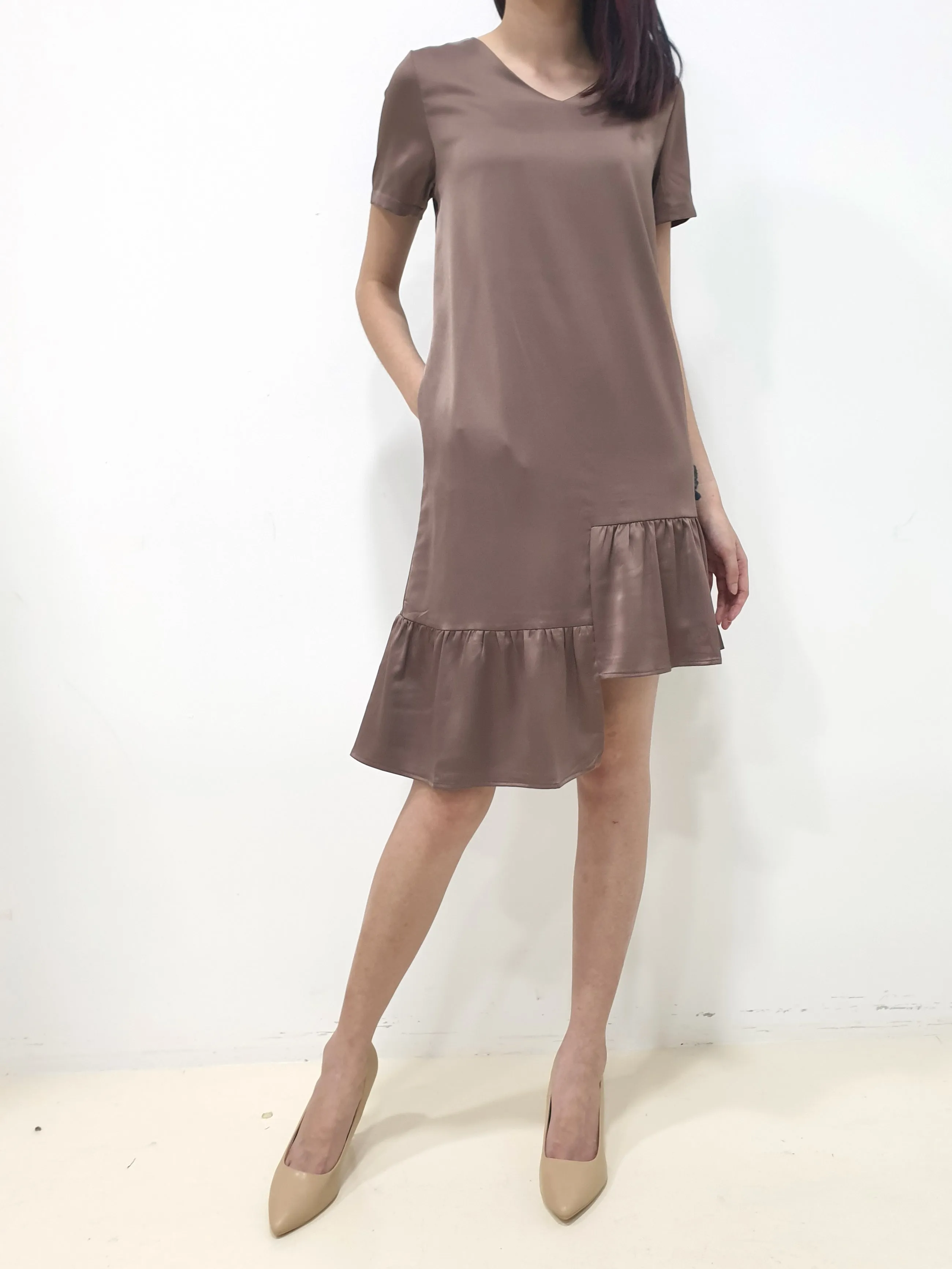 Frosty Hi Low Dress - Brown (Non-returnable)