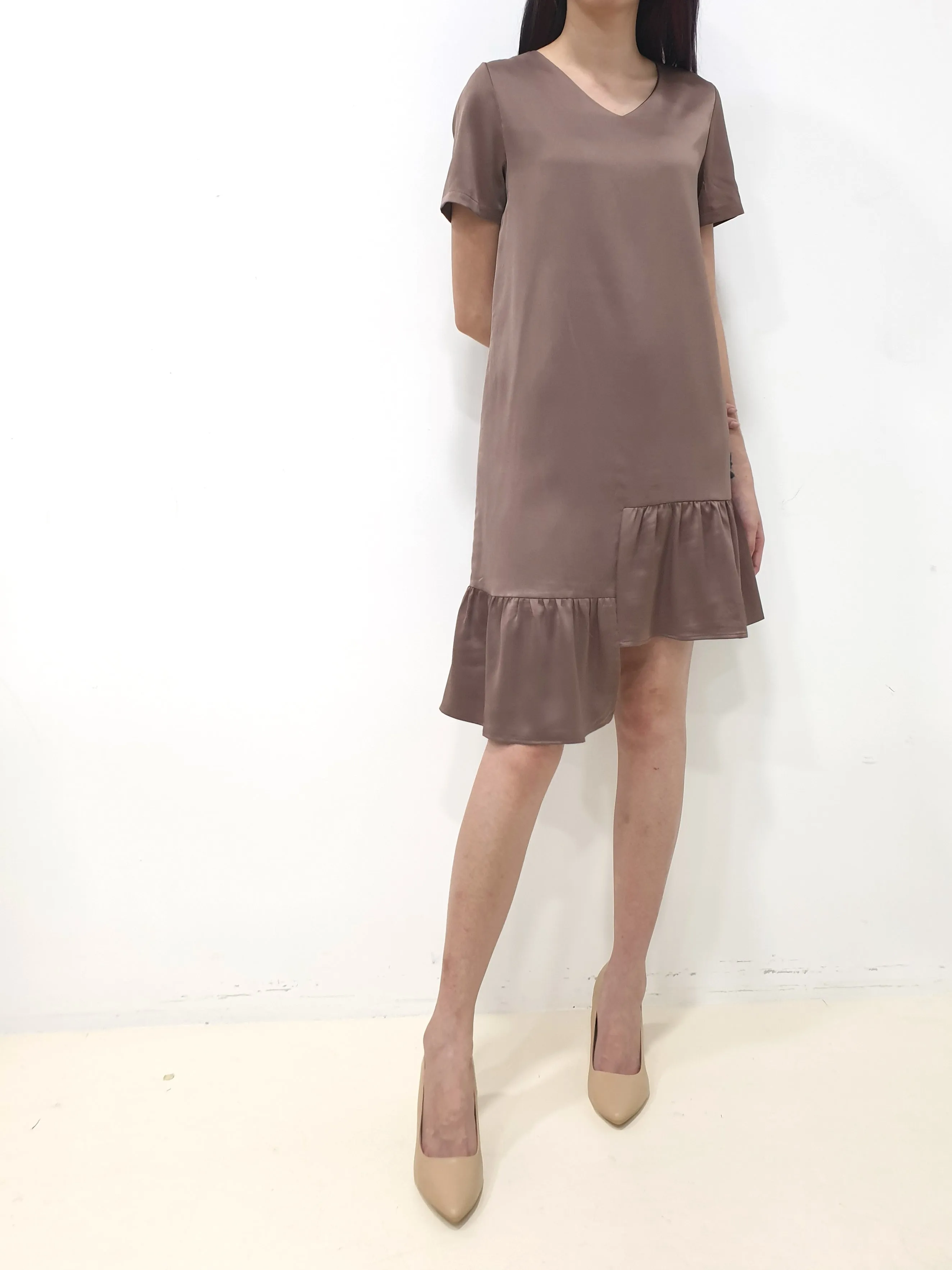 Frosty Hi Low Dress - Brown (Non-returnable)