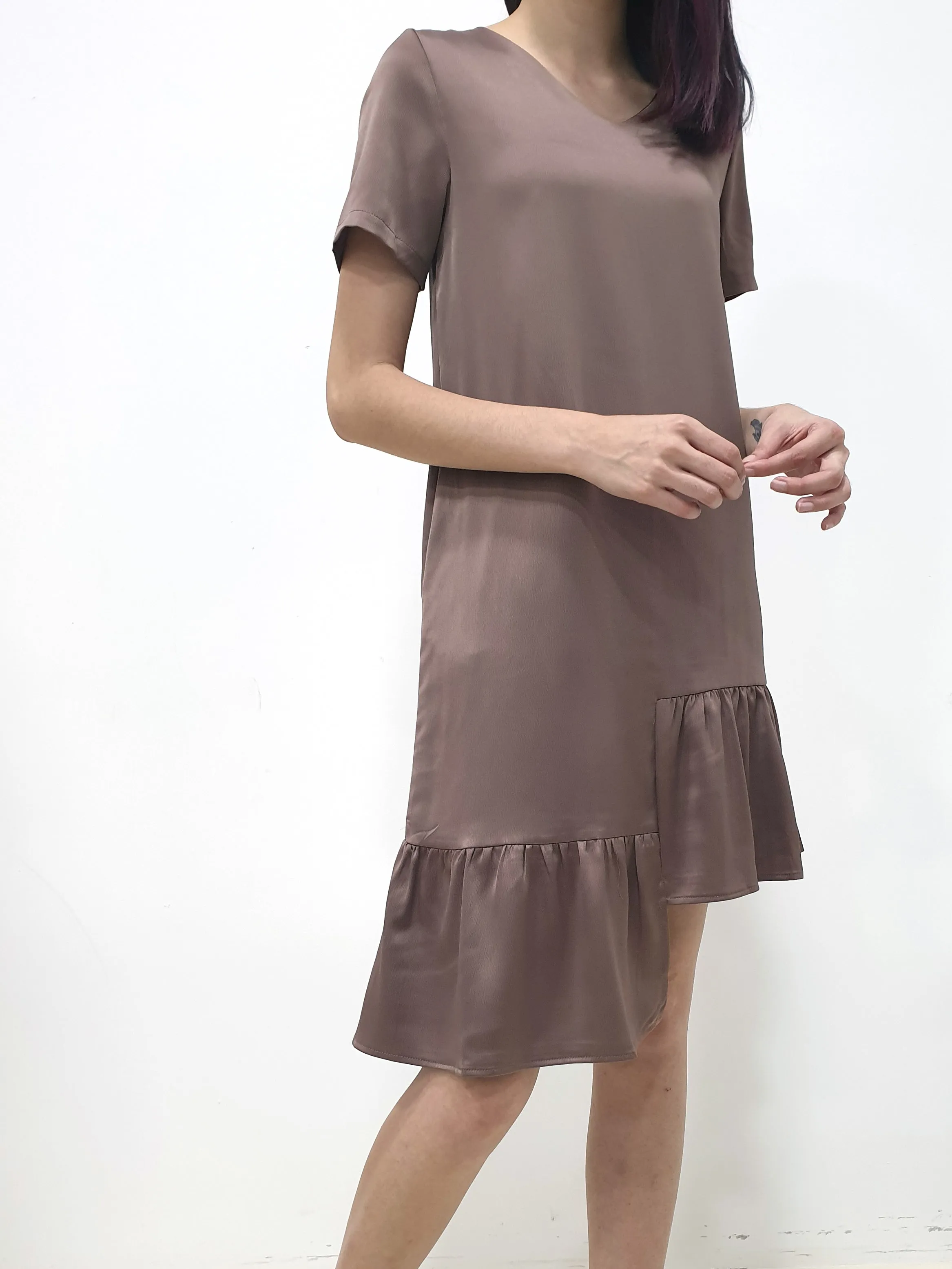 Frosty Hi Low Dress - Brown (Non-returnable)