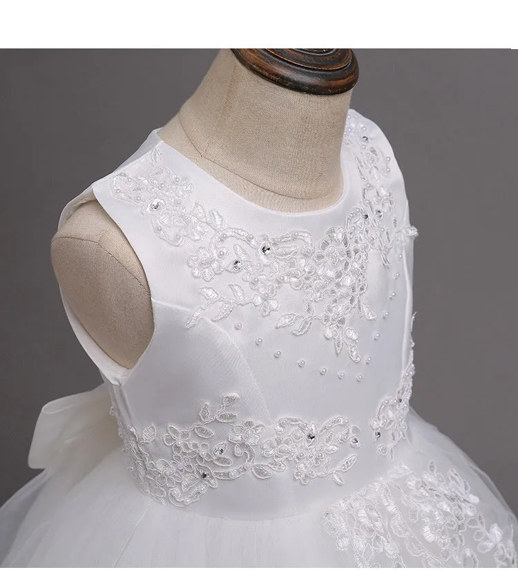Girls Swallowtail Embroidered White Dress, Size 3-14yrs