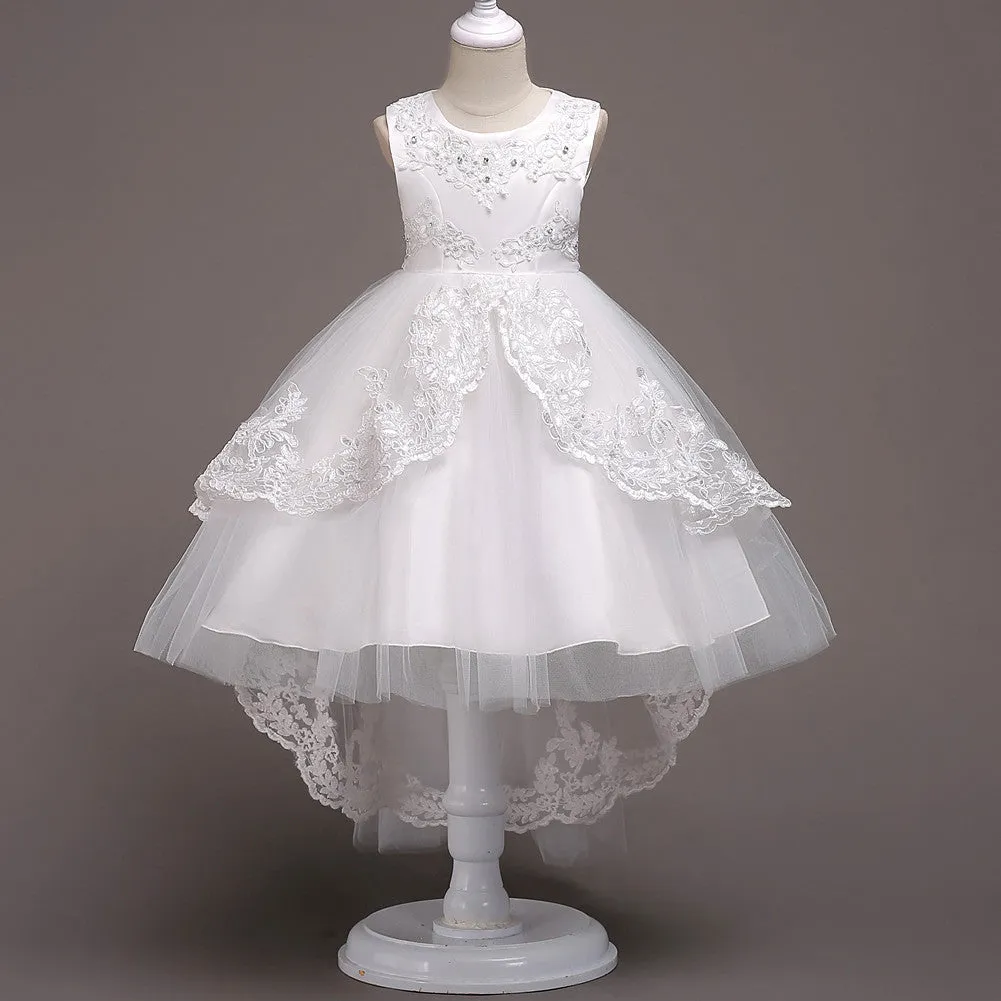 Girls Swallowtail Embroidered White Dress, Size 3-14yrs