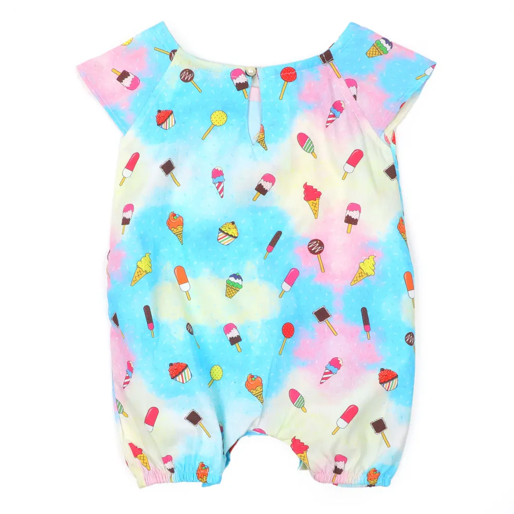 Girls Woven Romper Polka -Light Blue