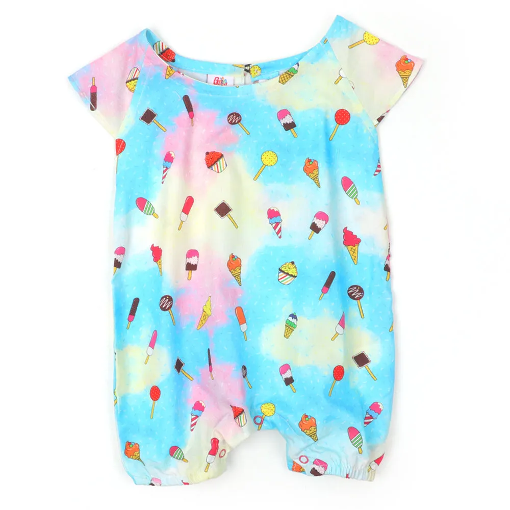 Girls Woven Romper Polka -Light Blue