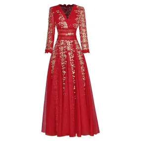 Gold Thread Women's Party Dress
