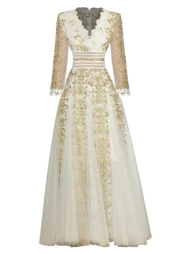 Gold Thread Women's Party Dress