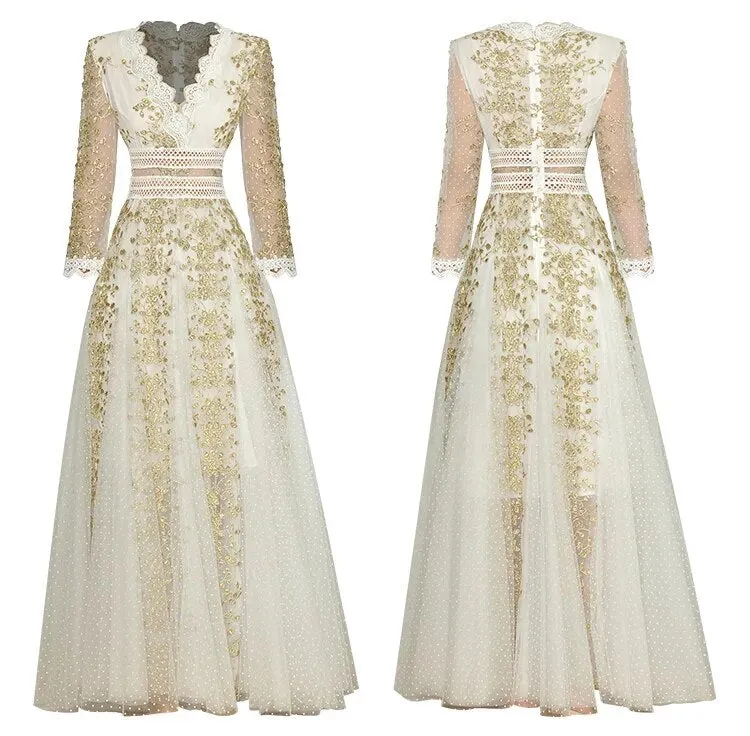 Gold Thread Women's Party Dress