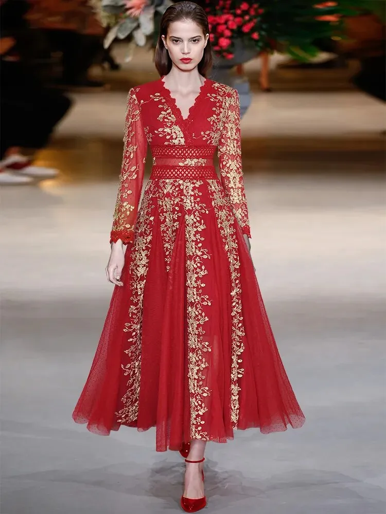 Gold Thread Women's Party Dress