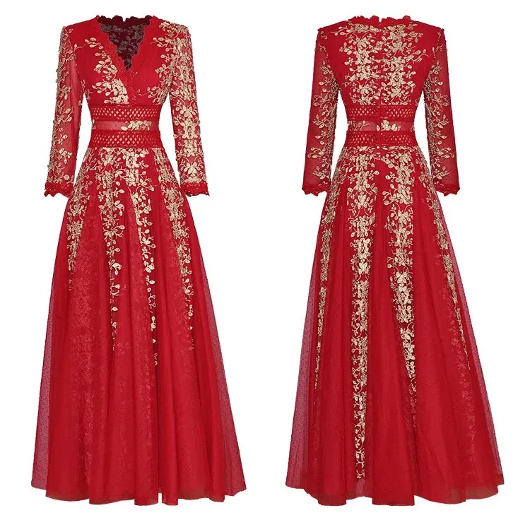 Gold Thread Women's Party Dress