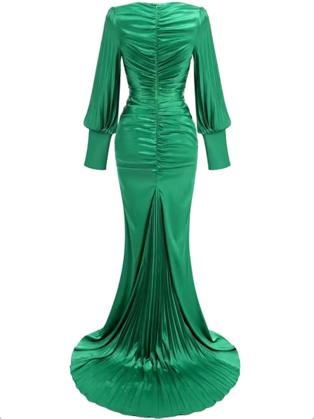 Green emerald pleated boho maxi dress