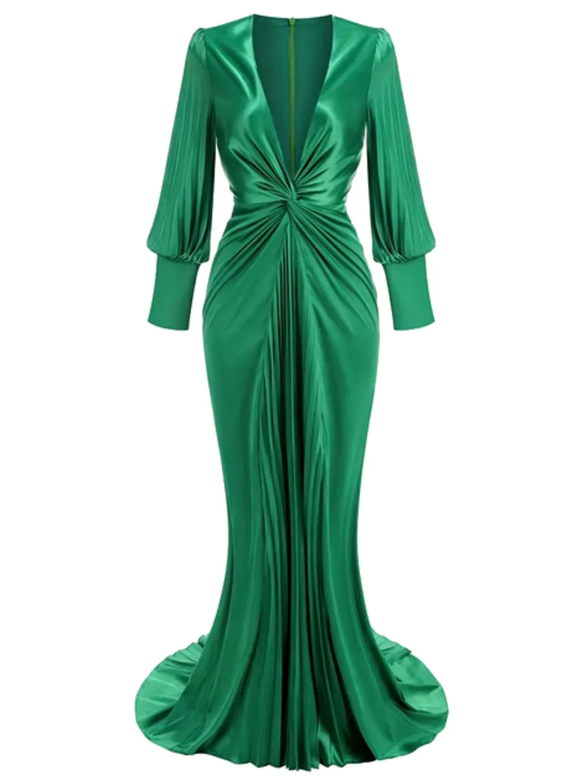 Green emerald pleated boho maxi dress