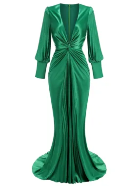 Green emerald pleated boho maxi dress