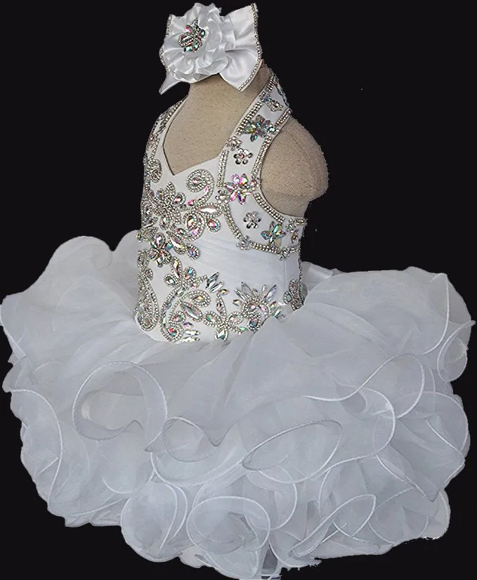 Halter AB Beaded Glitz Pageant Dress For Little Girls'