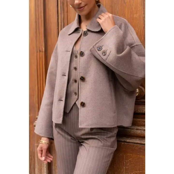 Handmade Oversized Cropped Wool Blend Coat