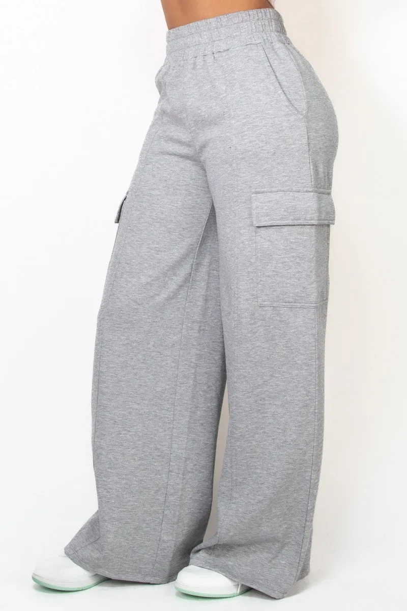 Heather grey High-Rise Wide Elastic Cargo Pants