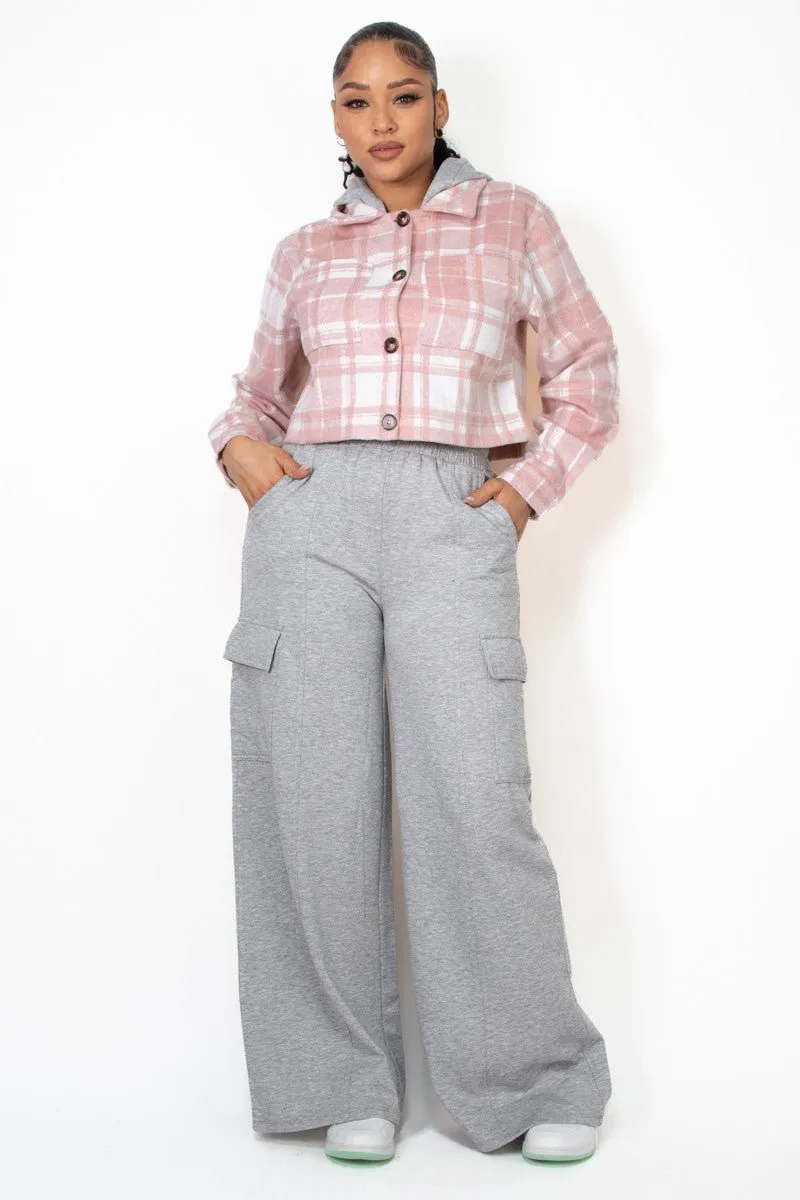 Heather grey High-Rise Wide Elastic Cargo Pants