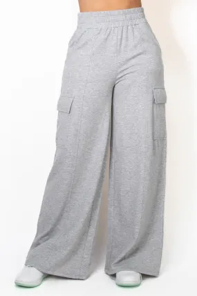 Heather grey High-Rise Wide Elastic Cargo Pants