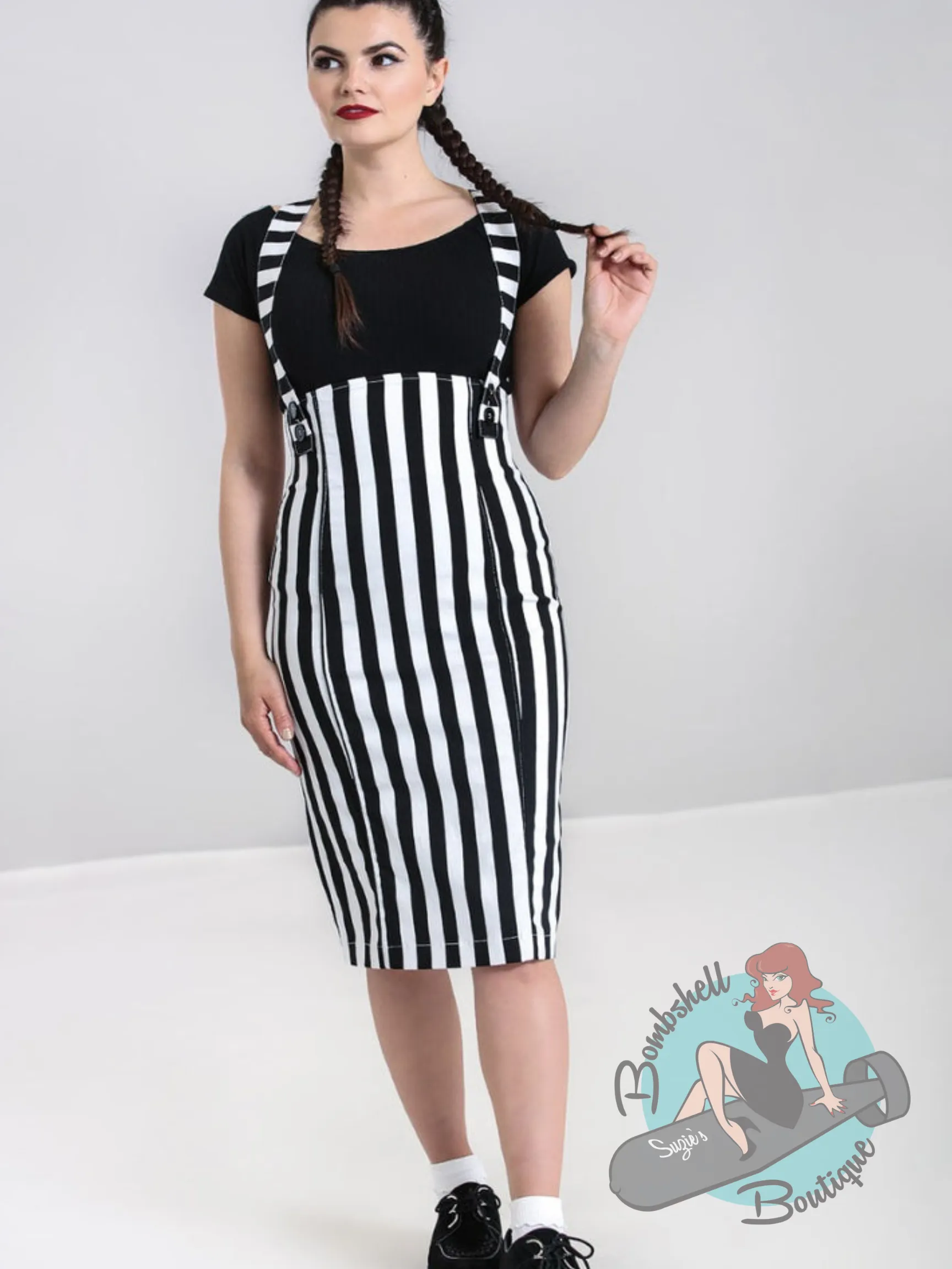 Hell Bunny Otho Black and White Pencil Skirt