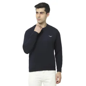 Hiflyers Mens Navy Slim Fit Solid Cotton Fleece Sweatshirt
