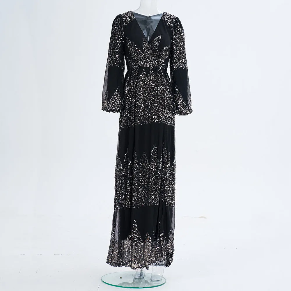 High End Long Sleeve Sequine Cocktail Evening Dress