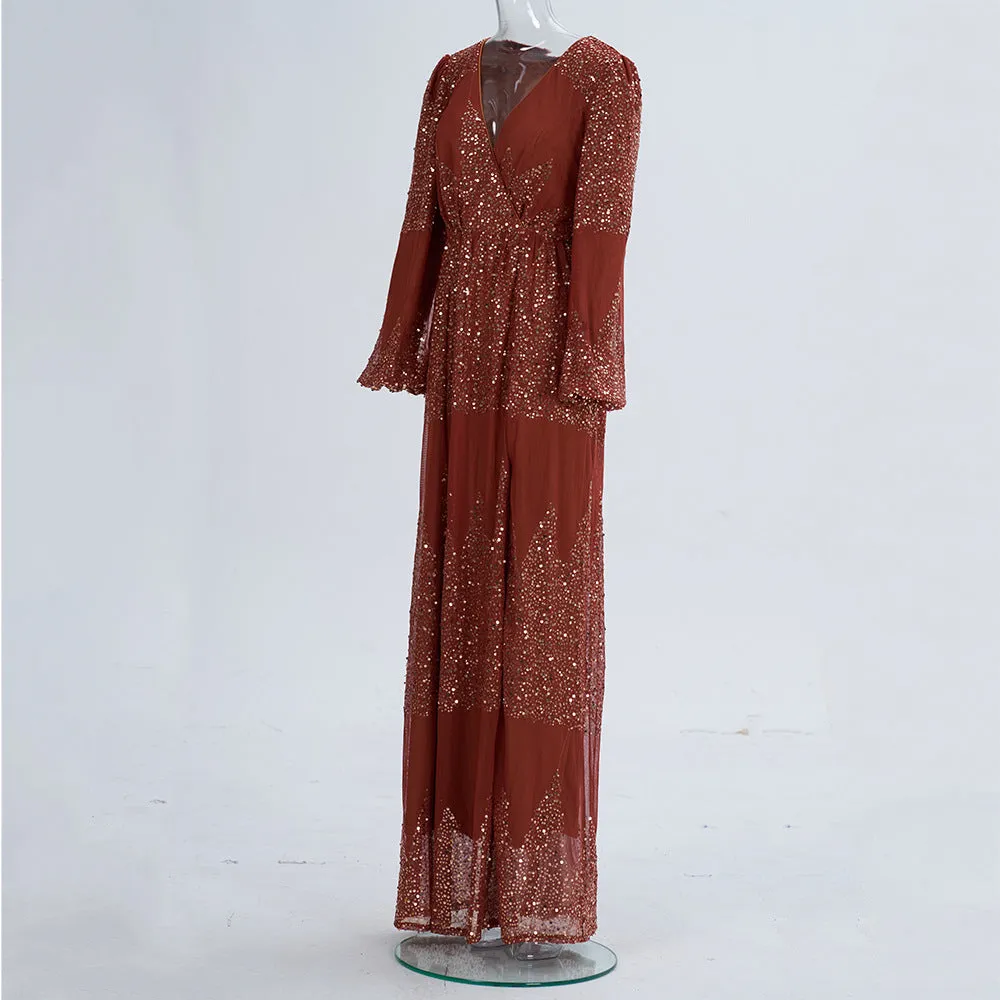 High End Long Sleeve Sequine Cocktail Evening Dress