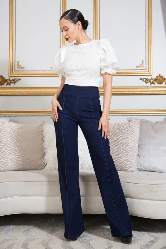High Waist Dark Denim Stretch Jean Pants