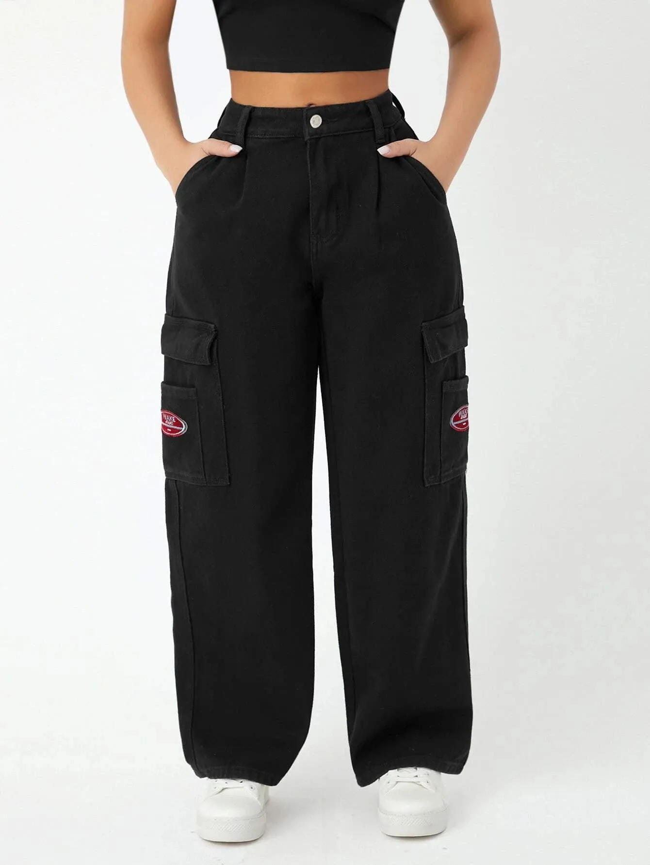 High Waist Side Pocket Wide Jeans