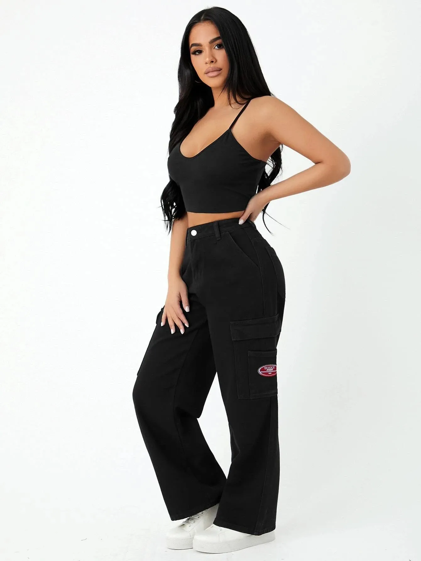 High Waist Side Pocket Wide Jeans