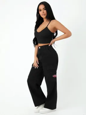 High Waist Side Pocket Wide Jeans
