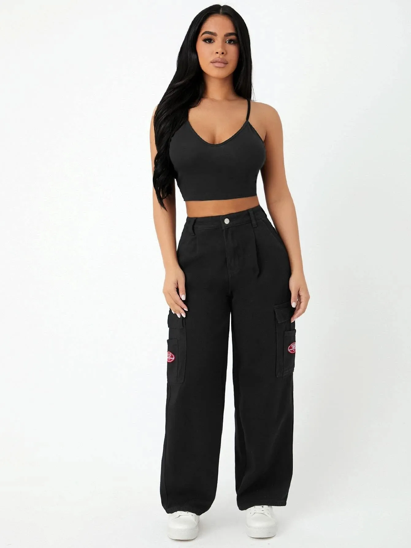 High Waist Side Pocket Wide Jeans