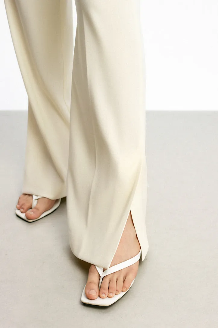 High Waist Split Hem Tailored Trousers in Cream