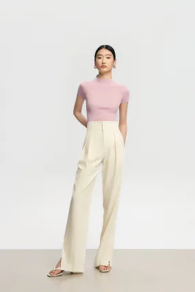 High Waist Split Hem Tailored Trousers in Cream